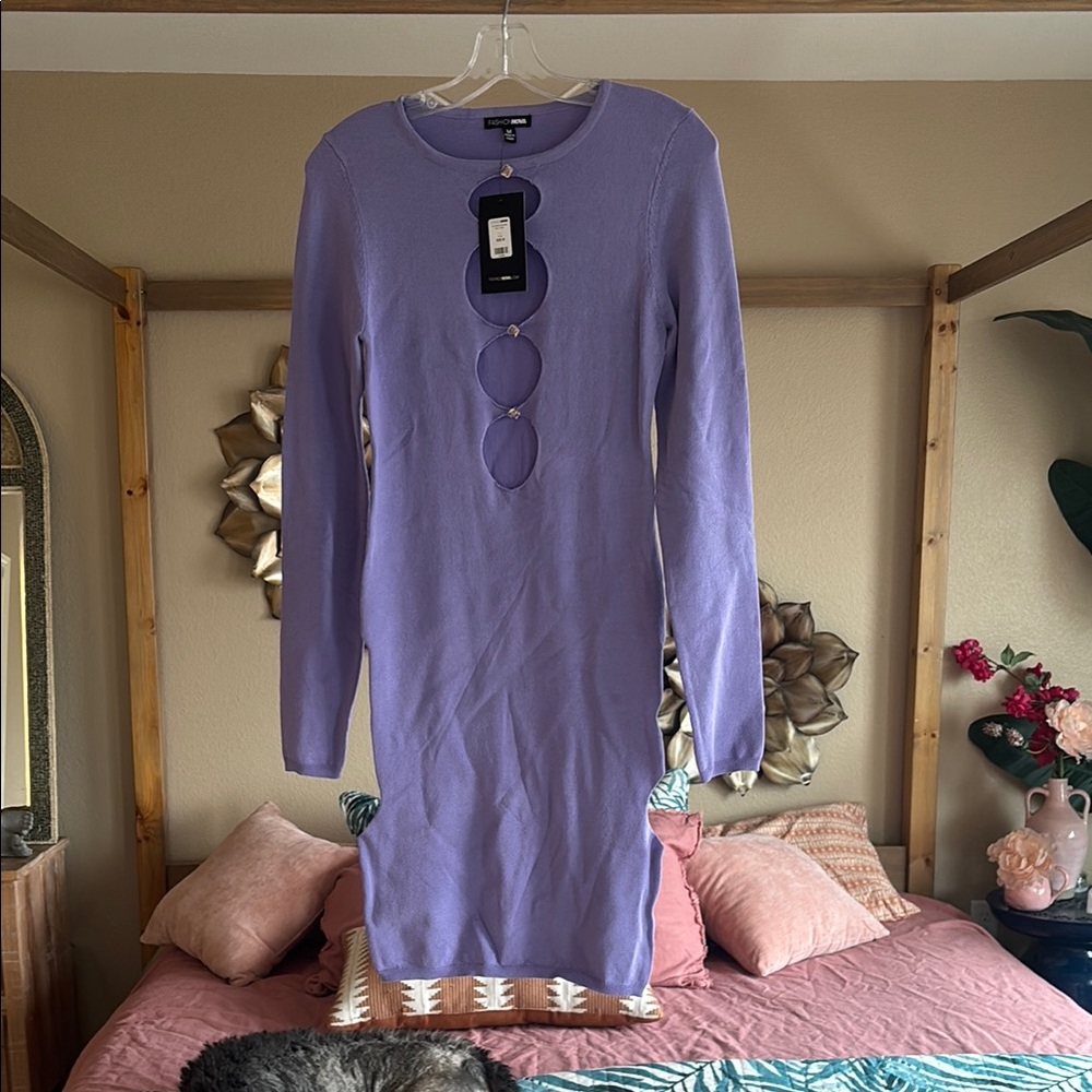 Lilac Long Sleeve Bodycon Dress / Fashion Nova Tall - Picture 3 of 5